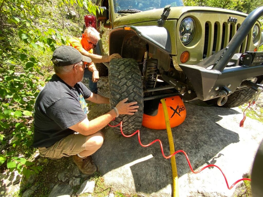 Using Jeep recovery gear on the off-road trails. 