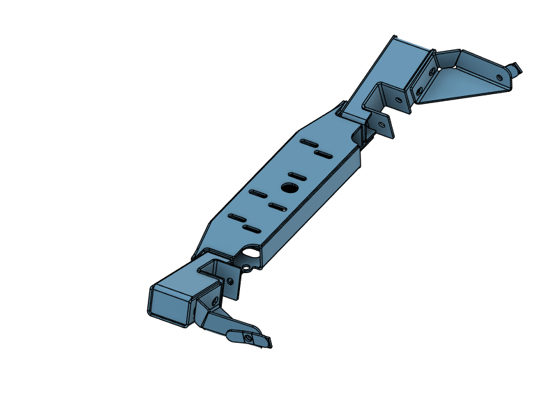 3D rendering of TNT Customs 3-piece Rock-Tek transmission crossmember for Jeep JK with modular center section.